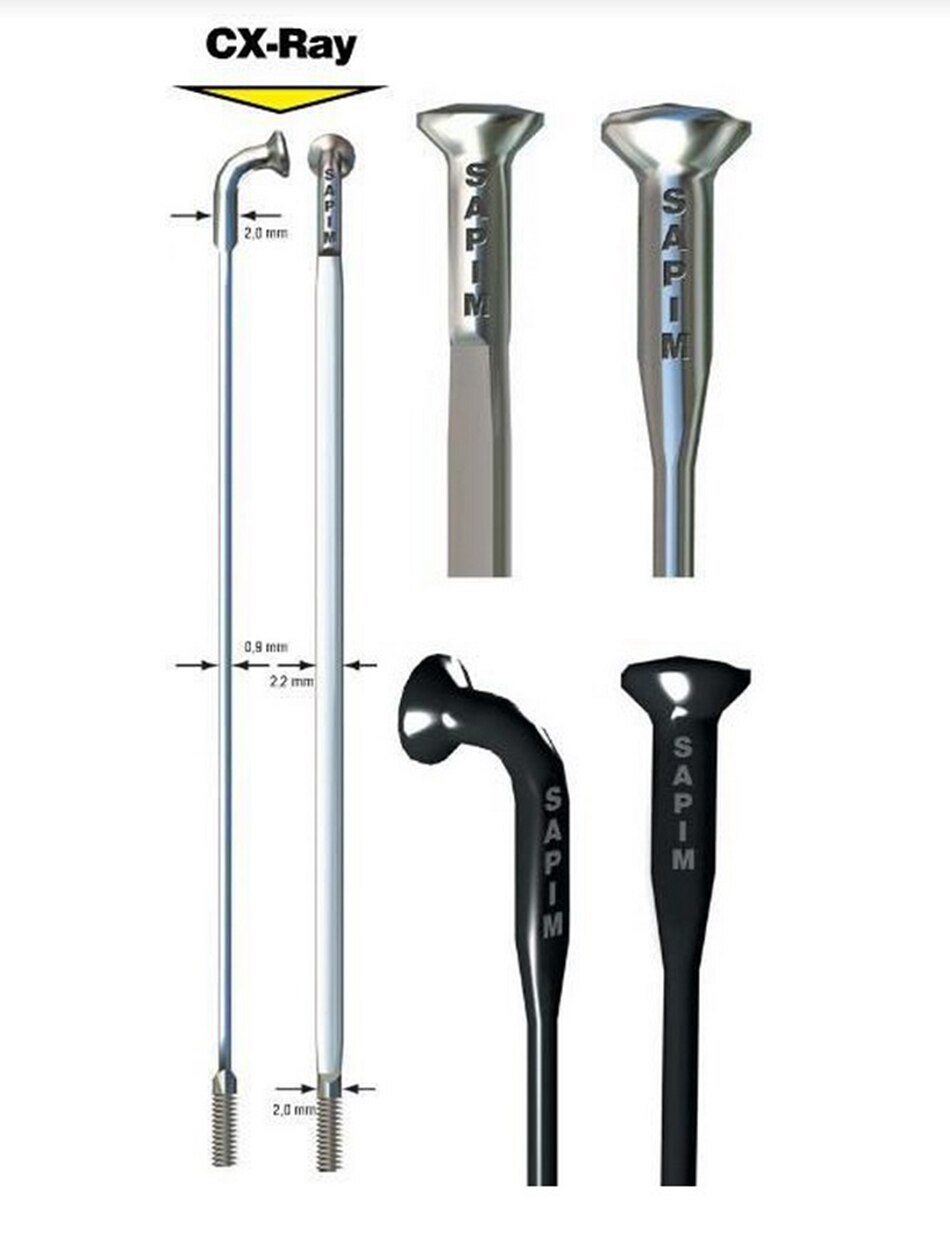 12pcs/lot Sapim CX-Ray Spokes, BLACK, Bladed Aero Spokes, 230-310mm with Aluminium Nipples