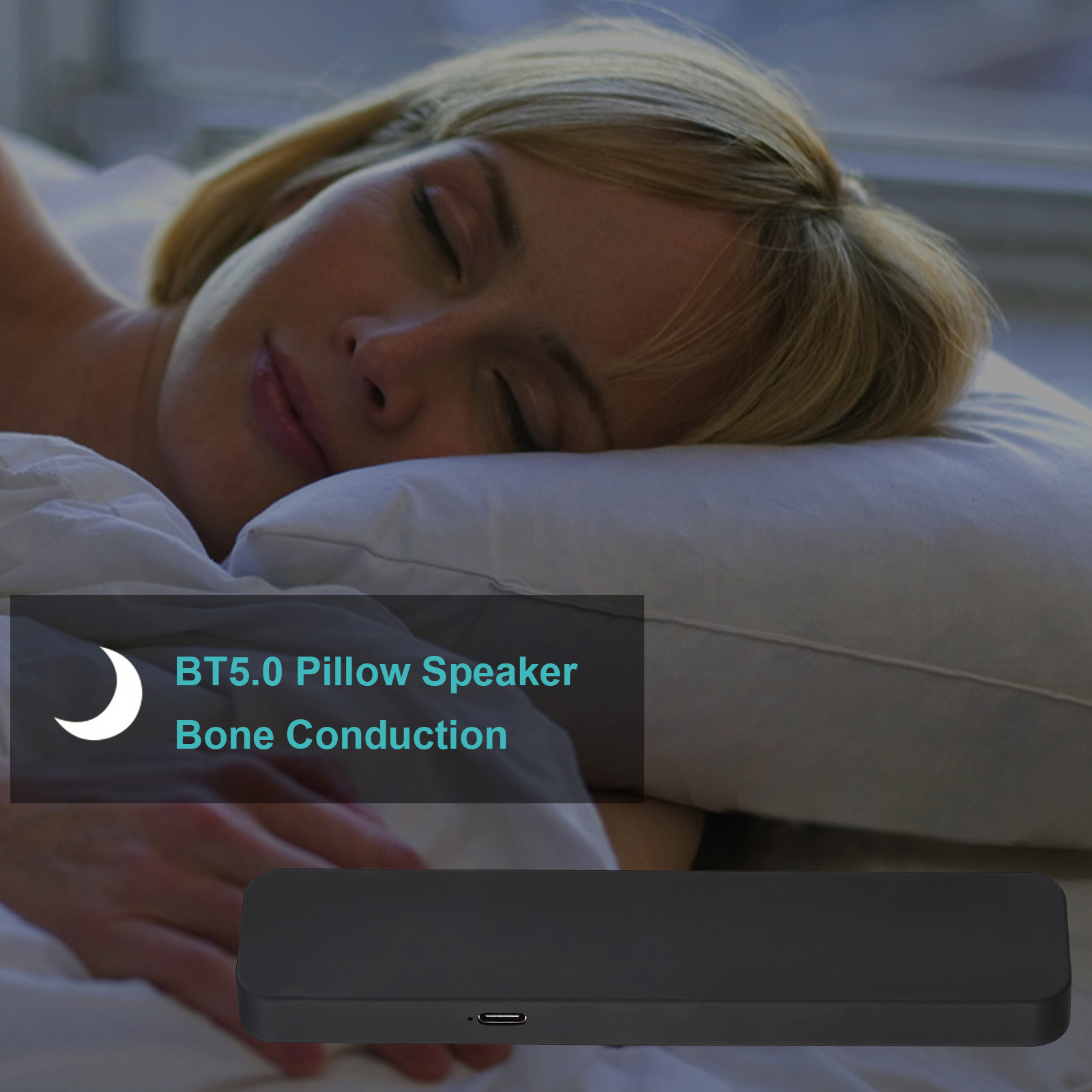 XSLEEP BT5.0 Pillow Speaker Bone Conduction with High Stereo Ultra Thin Wireless Pillow Music Player Soundbar for Home Travel