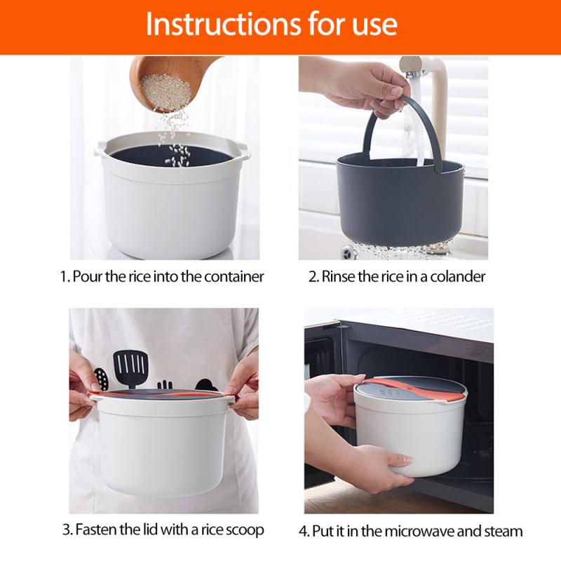 2L Rice Cooker For Microwave Oven Multifunctional Rice Cooker Steam Pot For Home Restaurant Kitchen Food-Grade