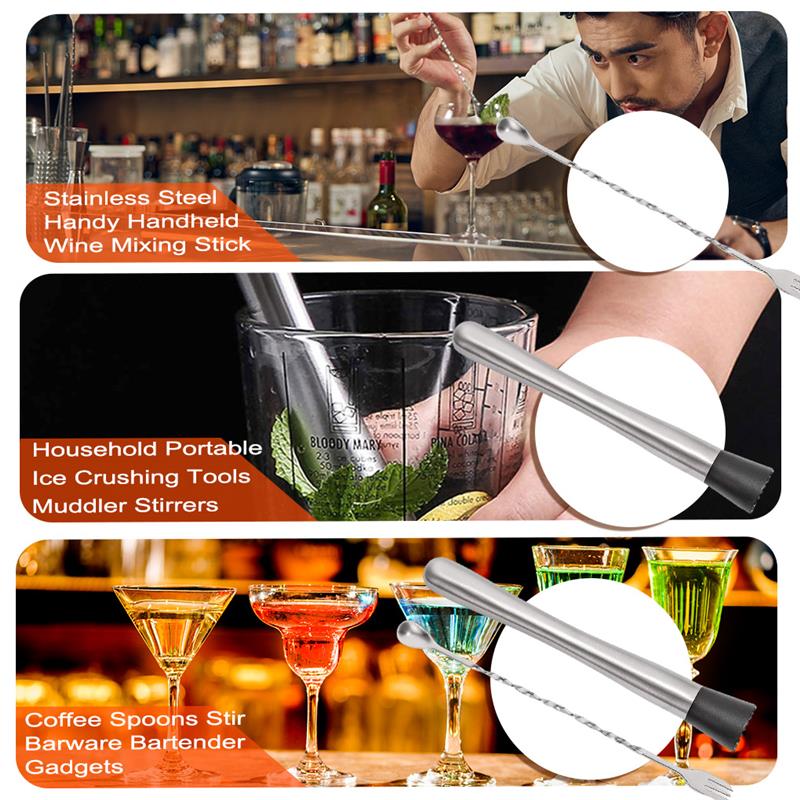 Stainless Steel Handy Wine Mixing Stirring Stick Portable Restaurant Coffee Shop Drink Ice Crushing Utensils Accessories