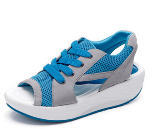 EFFGT vrouwen sandales sandalias Zomer vis kop sandalen vrouwen schoenen helling met platform muffin: Blauw / 6