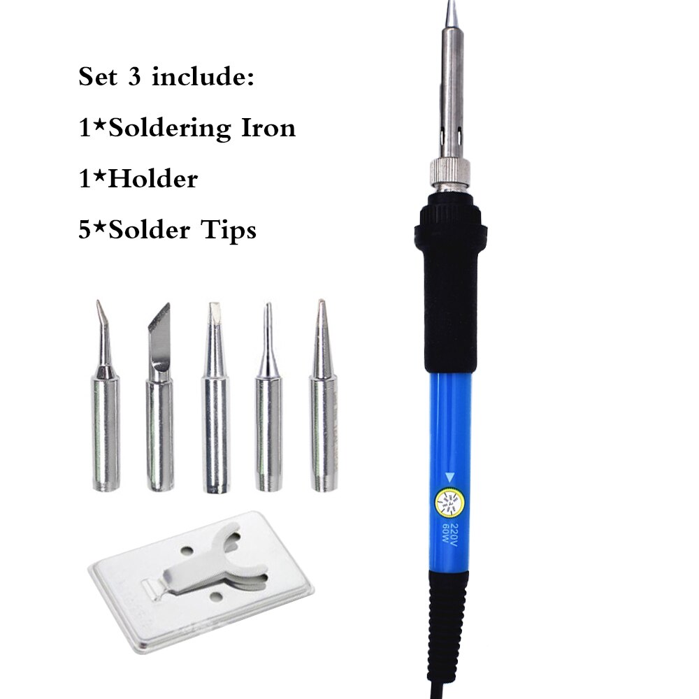 60W Electric Soldering Iron Adjustable Temperature Welding Solder Rework Station Heat Pencil Repair Tool With Solder Tip: Blue Set 1 / EU