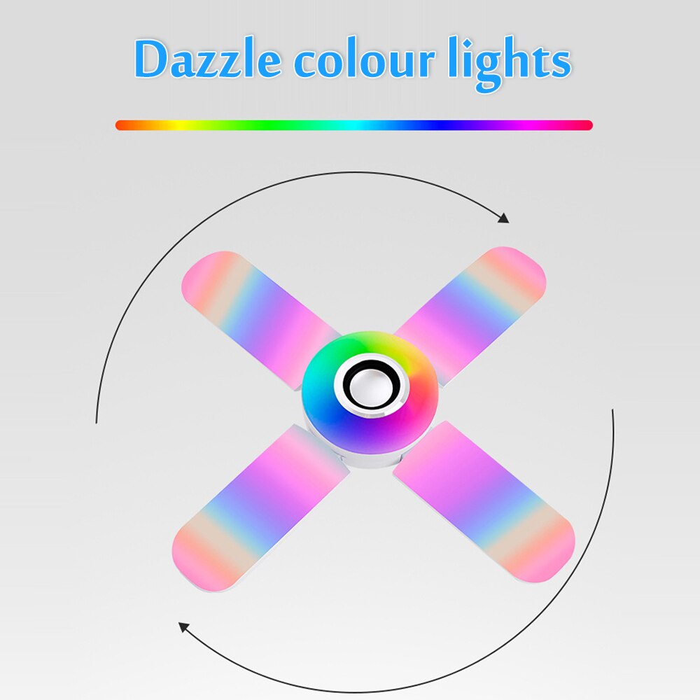 Kleurrijke bluetooth muzieklamp rgb vier bladeren waaiervormig 50w e27 led-lamp met afstandsbediening opvouwbare lamp slimme luidsprekerlamp