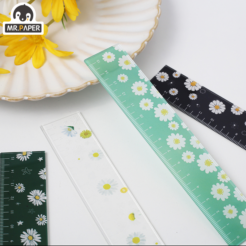 Mr.papir 4 designs 15cm blomster akryl farve lineal multifunktionel diy papirvarer tegning lige studerende kontor til børneskole
