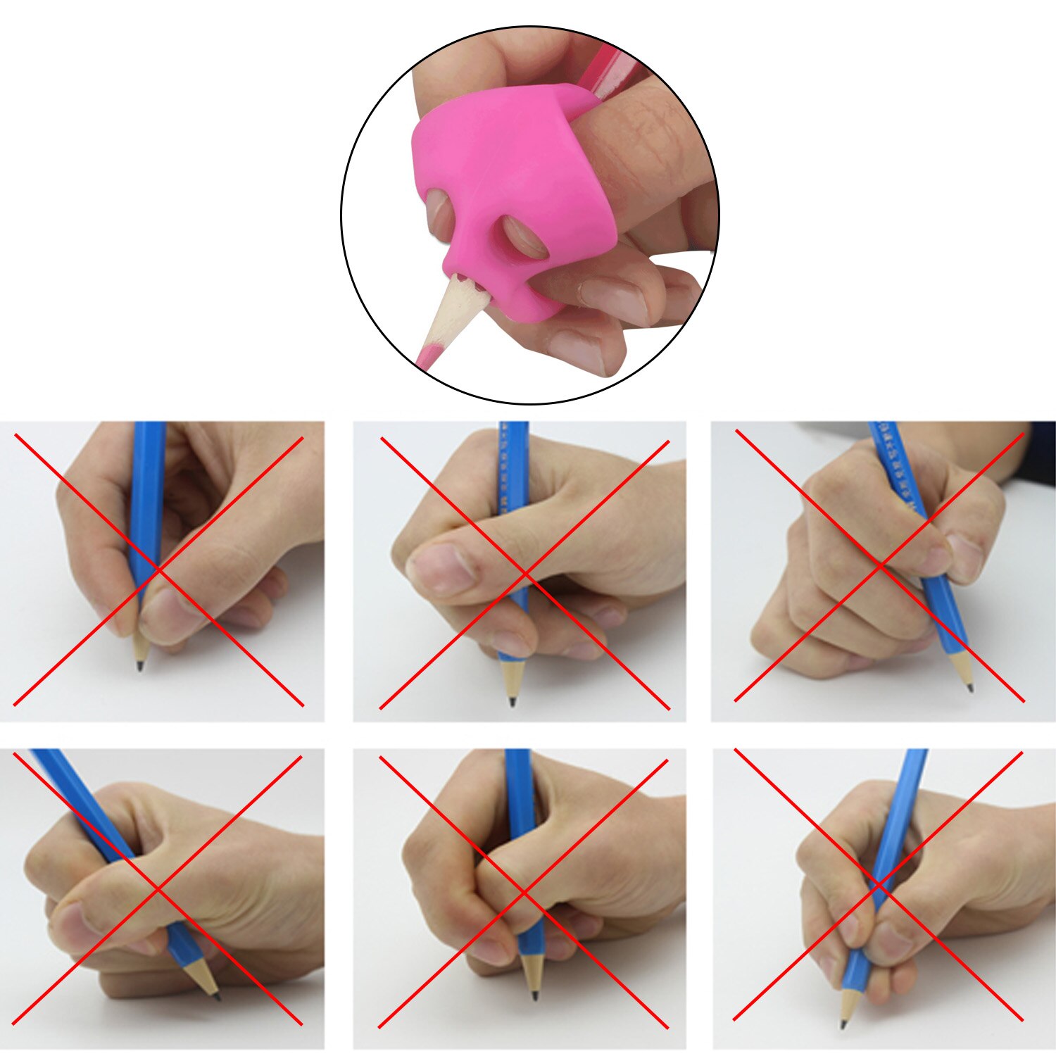 3 lápiz de la PC Grips corrector de escritura para lápiz, entrenador de corrección de postura, agarre de dedo para niños, preescolares, niños y adultos, necesidades especiales