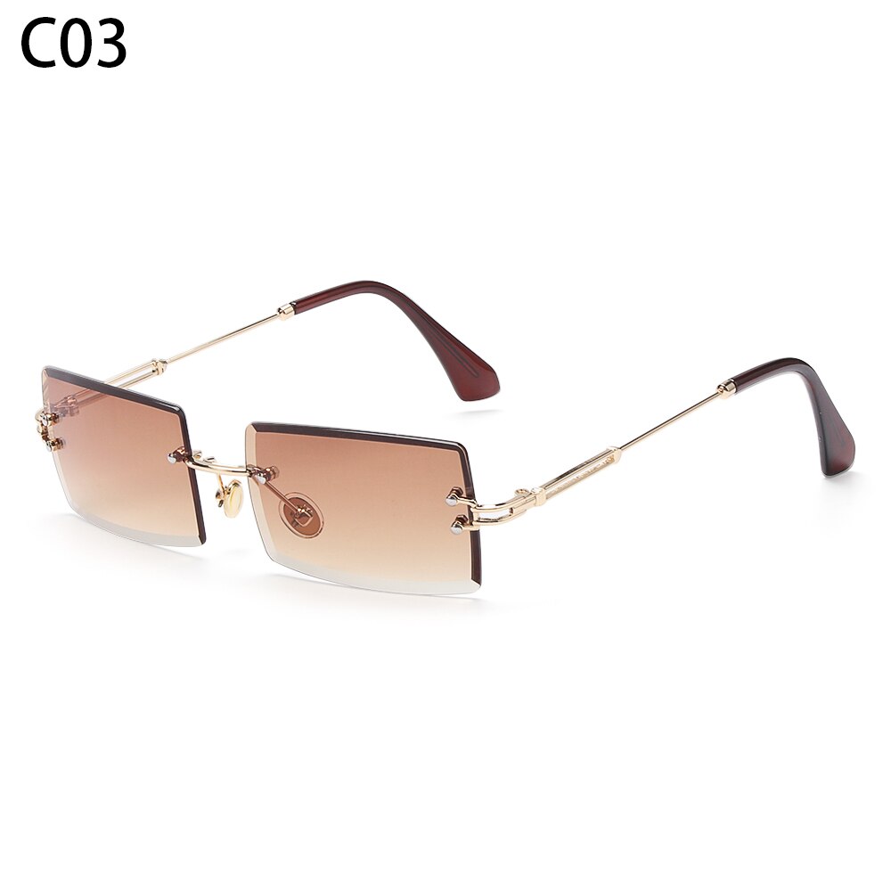 Tinted Lens Glasses Frameless Rectangular Sunglasses Men Women Rimless Outdoor Metal UV 400 Eyewear: C03