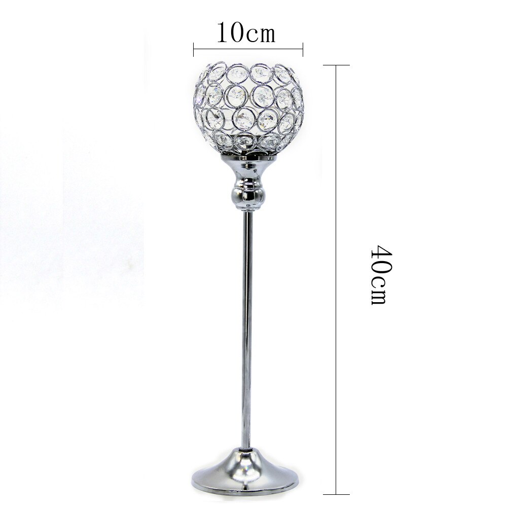 Crystal Tealight Candle Holders Coffee Dining Table Centerpieces Metal Candlesticks Stand Wedding Christmas Halloween Decoration: 40cm Silver