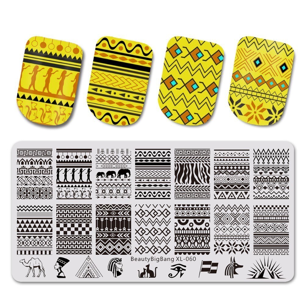 Beautybigbang Nail Art Stamping Plate Stainless Steel 12cm Butterfly Flower Plaid Bird Image Nail Stamping Template Mold XL-042: XL-060