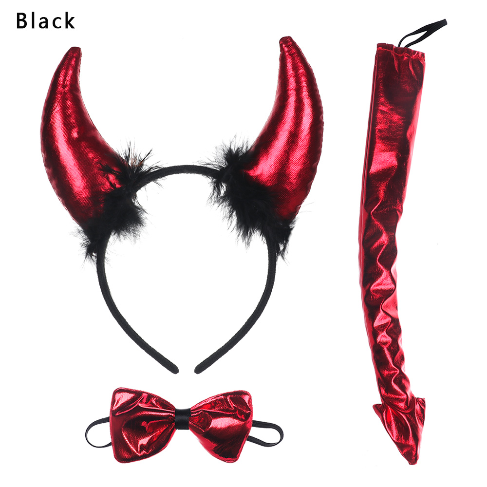 3 stk/sett nyhet halloween djevel pannebånd til kvinner jenter demon horn hår bøyle kostyme hodeplagg cosplay fest dekor tilbehør: Svart