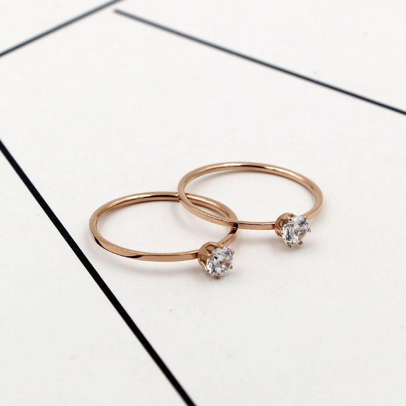 Love Jewelry Titanuim Steel Rose Gold Color Ring CZ Crystal Ring For Women Couple Finger Rings Wedding Size 3-10 KK005