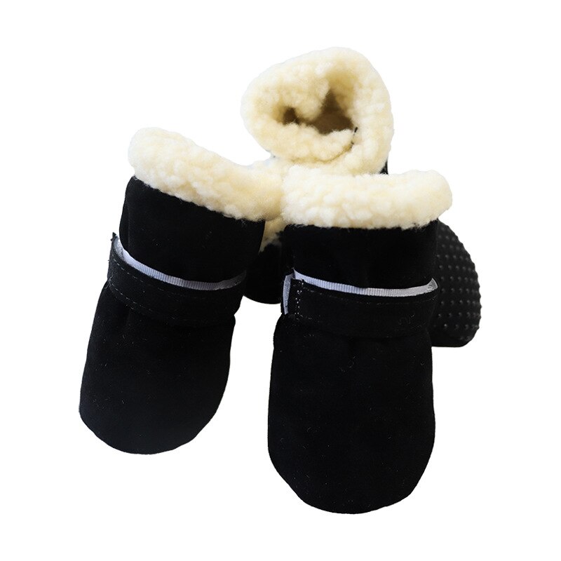 4Pcs Puppy Dog Katoen Schoenen Winter Warm Plus Fluwelen Antislip Kleine Hond Schoenen Sokken Bichon York Teddy laarzen: Black / L