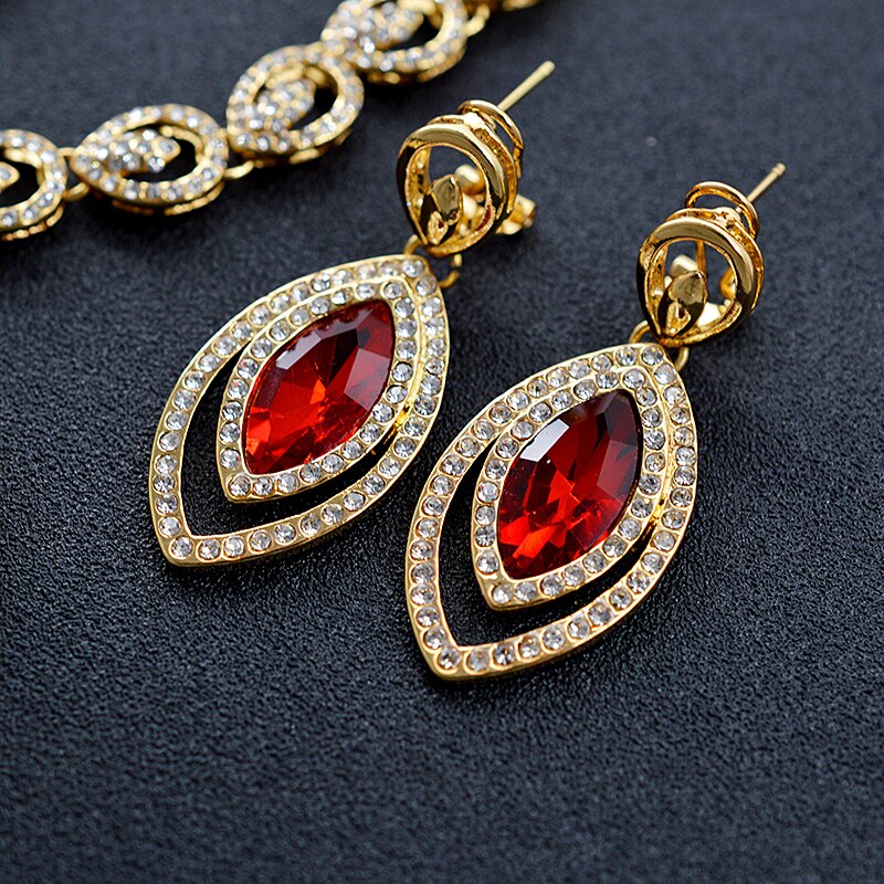 Sunny joyería Vintage de circonia cúbica roja para mujer, conjunto de joyería nupcial, collar de gota de agua de boda, pendientes, anillo, pulsera