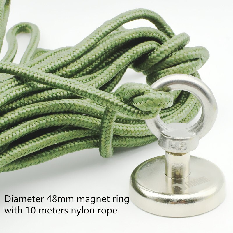 Fiskemagneter dia . 48 60 75mm lyftande neodymmagnet med nylonrep 60-150kg som drar perfekt för bärgning eller magnetfiske: Ring  d48 med rep