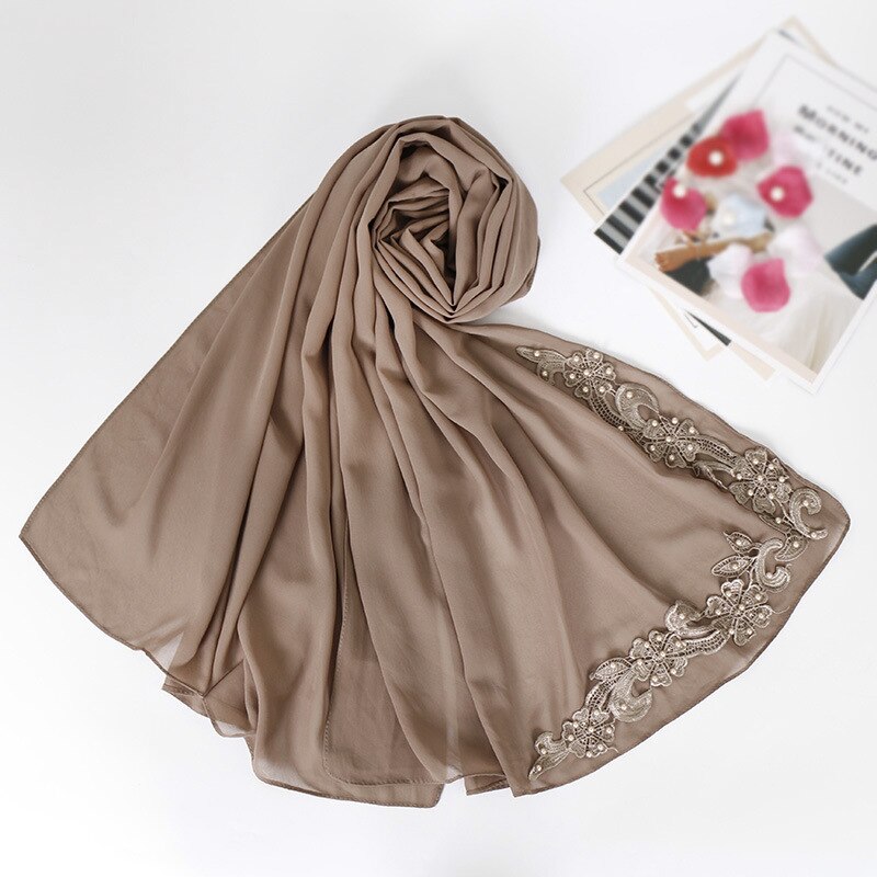 Blasen Chiffon muslimischen kopf schals nagel perle Nacken schal frauen kopf hijabs schals decke schal zubehör mädchen: khaki