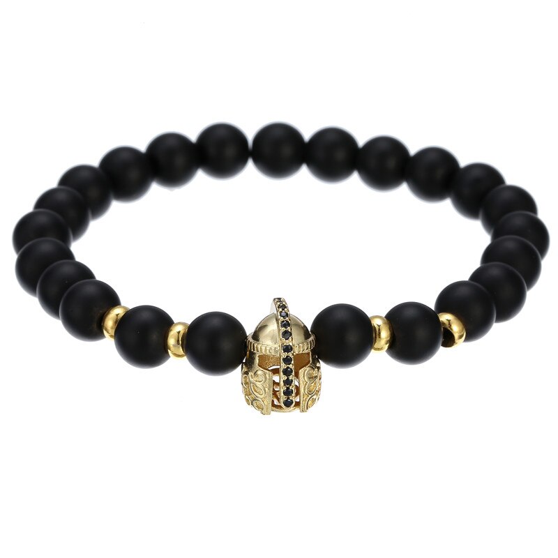 Pulsera de cobre hecha a mano para hombre y mujer, Micro CZ King crown, cuentas elásticas de 8mm, brazalete de joyería,: BA-013G