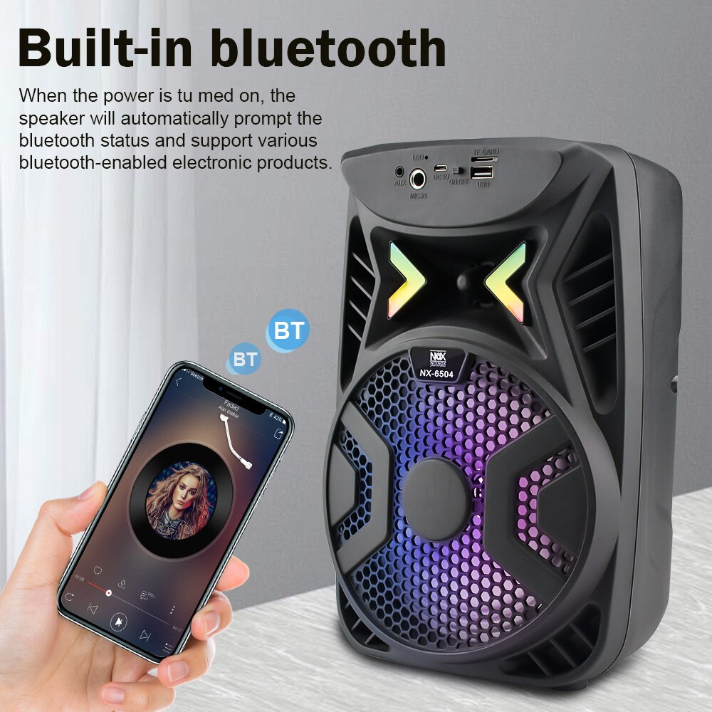 Portable Outdoor Bluetooth Speaker Wireless Stereo Bass Speakers FM Radio TF Card Music Player with Microphone LED Light