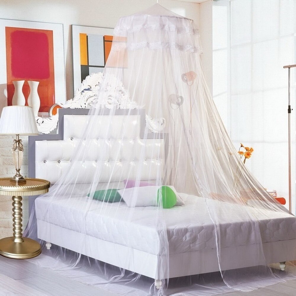 Hanging Mosquito Net Round Baby Kids Lace Four Corner Student Canopy Bed Mosquito Net for Children Girls Room Decoration: white3