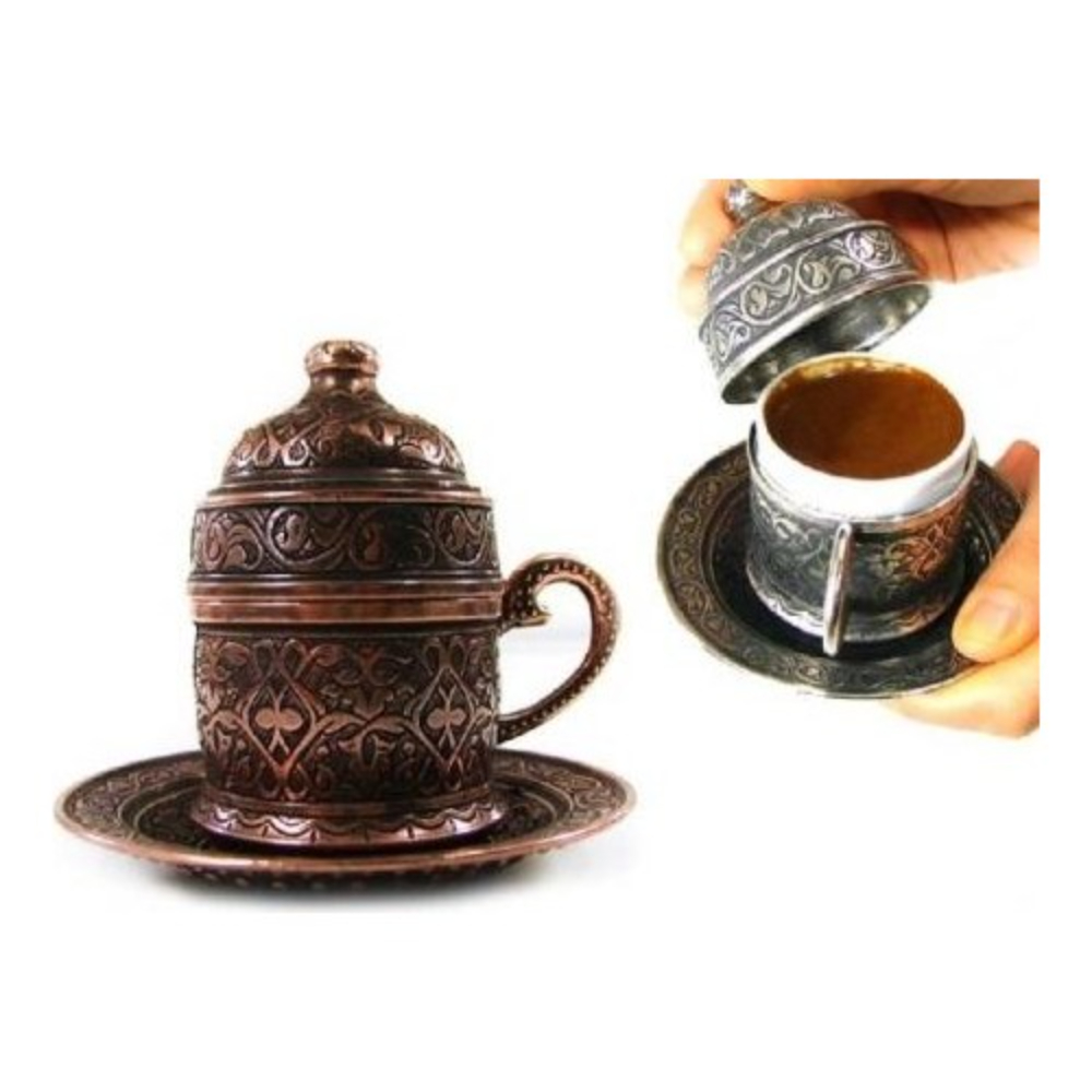 Authentic Patterned Copper Coffee Cup Sets Porcelain Espresso Traditional Turkish Handmade Luxury Antique Model Souvenirs
