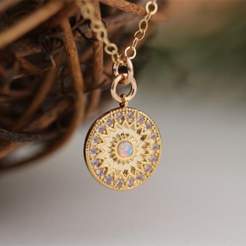 Runde Kristall Gold Farbe Anhänger Halsketten Für Frauen Weiblichen Charme Kette Birthstone Engagement Hochzeit Schmuck