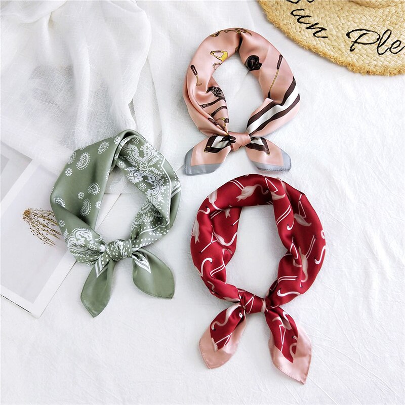 Foulard carré en soie imprimé pour femme, petit foulard de cou, bandeau pour cheveux, foulard, foulard, bandana, châle
