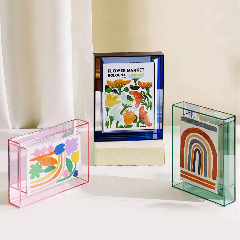 Cadre Photo Transparent en acrylique, 1 pièce, boîte carrée pour chambre à coucher, porte-carte Photo idole, ornement de bureau, Cadre Photo, décoration de maison