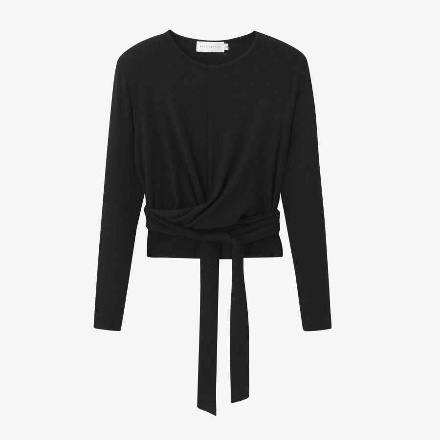 AS 2025, sommerliche, gerippte, geschlossene Wickeltops + Aline-Kleid mit hohem Stretch-Matching-Sets: XL / Black
