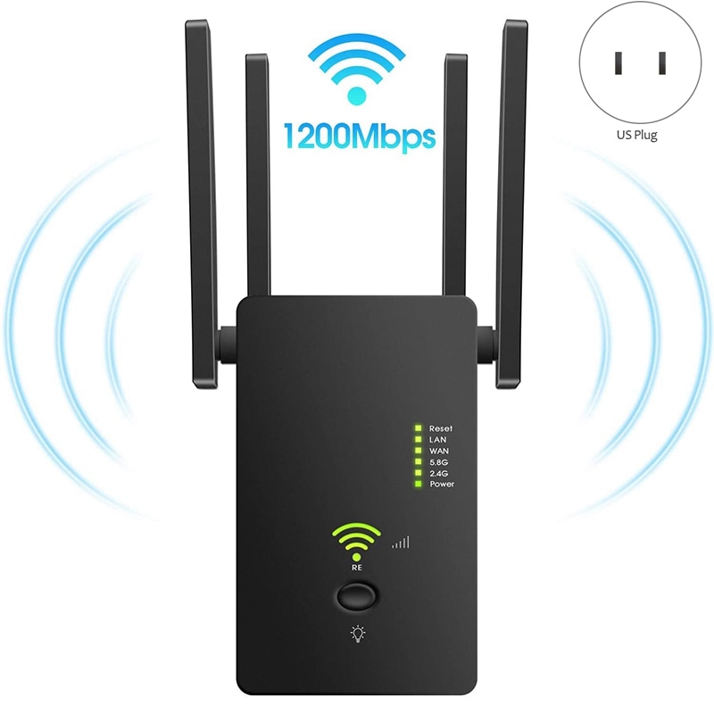 AC1200Mbps Draadloze Wifi Repeater Router Dual Band 2.4/5G Wifi Extender Wifi Draadloze Signaal Booster-Us Plug