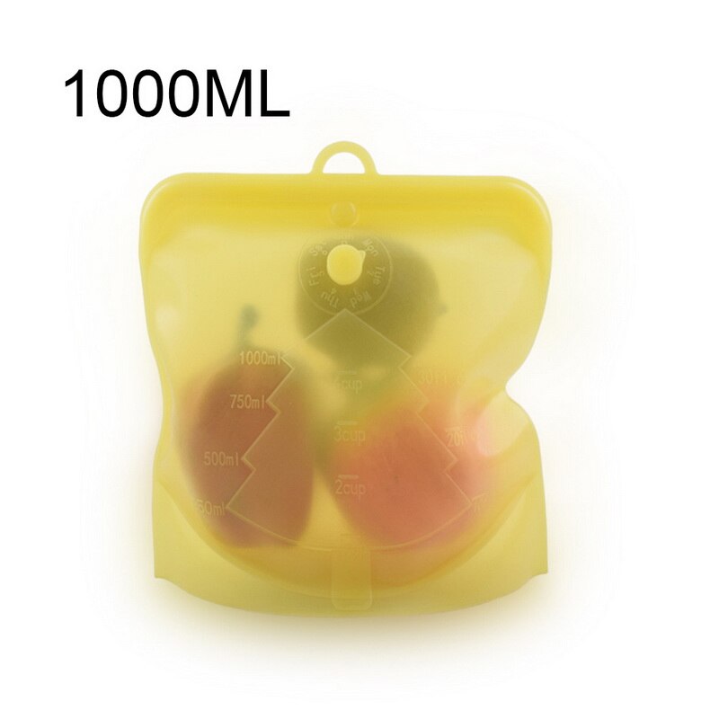1Pcs Food Storage Bag Containers Reusable Freezer Bag Leakproof Top Ziplock Silicone Bags Kitchen Organizer Pouch ^^: 1000ML yellow