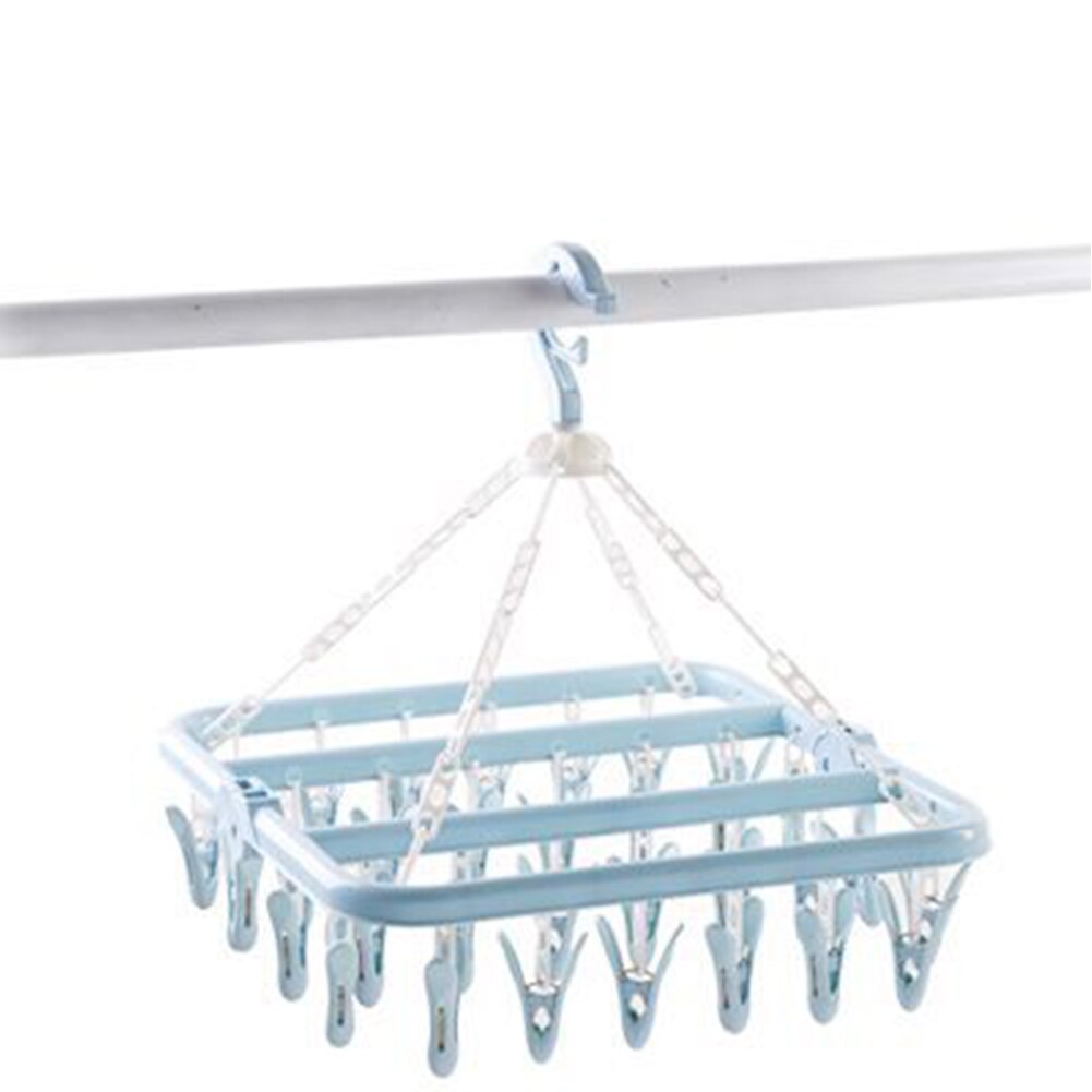 32 Pegs Flexible Hanging Rack Socks Washing Laundry Dryer In/outdoor Folding Multifunctional Underwear Hanger: blue