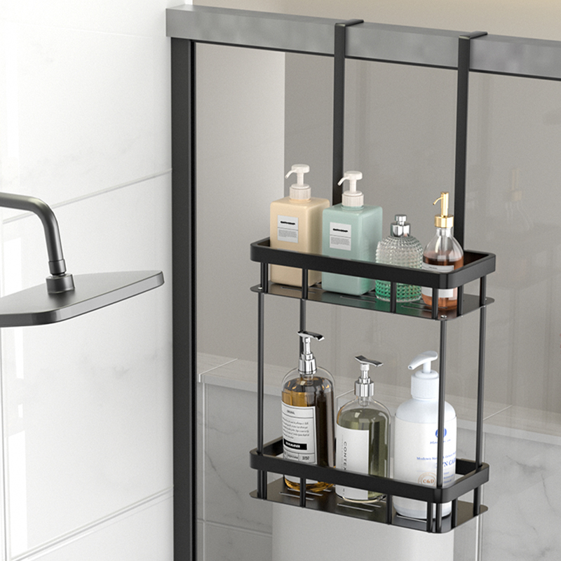 1pc Over The Door Shower Caddy, Bathroom Storage Rack, Bathroom Hanging Shelf, Double Layer Shower Shelf, Bathroom Caddy Organiz