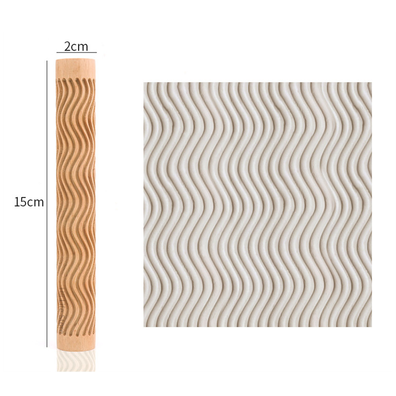 Rodillo de textura de madera para cerámica, herramienta de modelado con relieve de árbol, piedra, patrón de flores, rodillo de barro, escultura de cerámica artesanal: Curve line