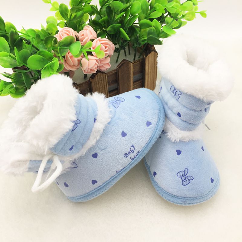 Fleece Winter Bootie Warme Baby Schuhe Stiefel Mädchen Boy Print Schnee Booties Gleitschutz Kinder Flache Krippe Schuhe