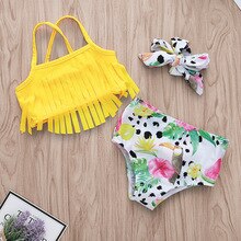 Trend nyfødte baby piger badetøj dragt med pandebånd 3 stk outfits kvast frugt mønster sommer badetøj