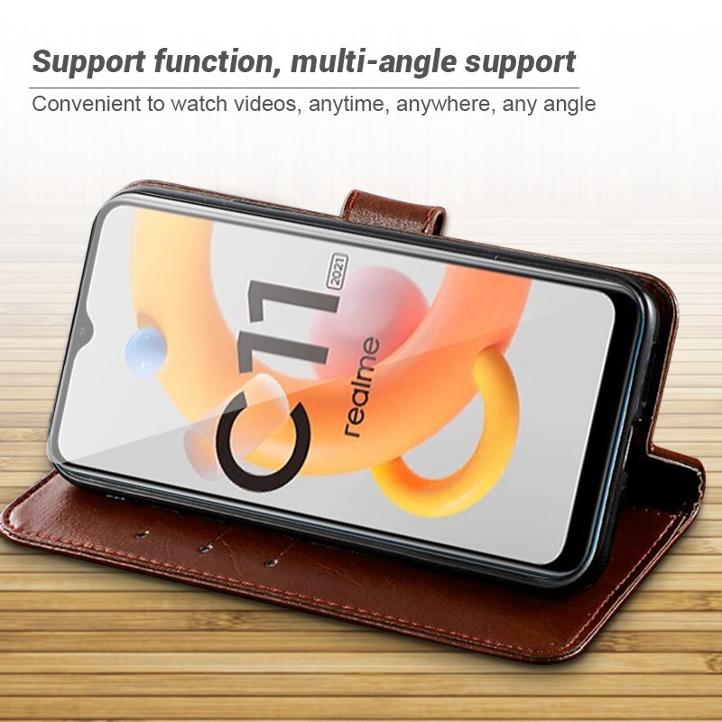 Książkowe skórzane stojak magnetyczny odwróć etui na telefon dla realm remme realmy realme realmi c11 c 11 2021 6.5 &#39;&#39;coque