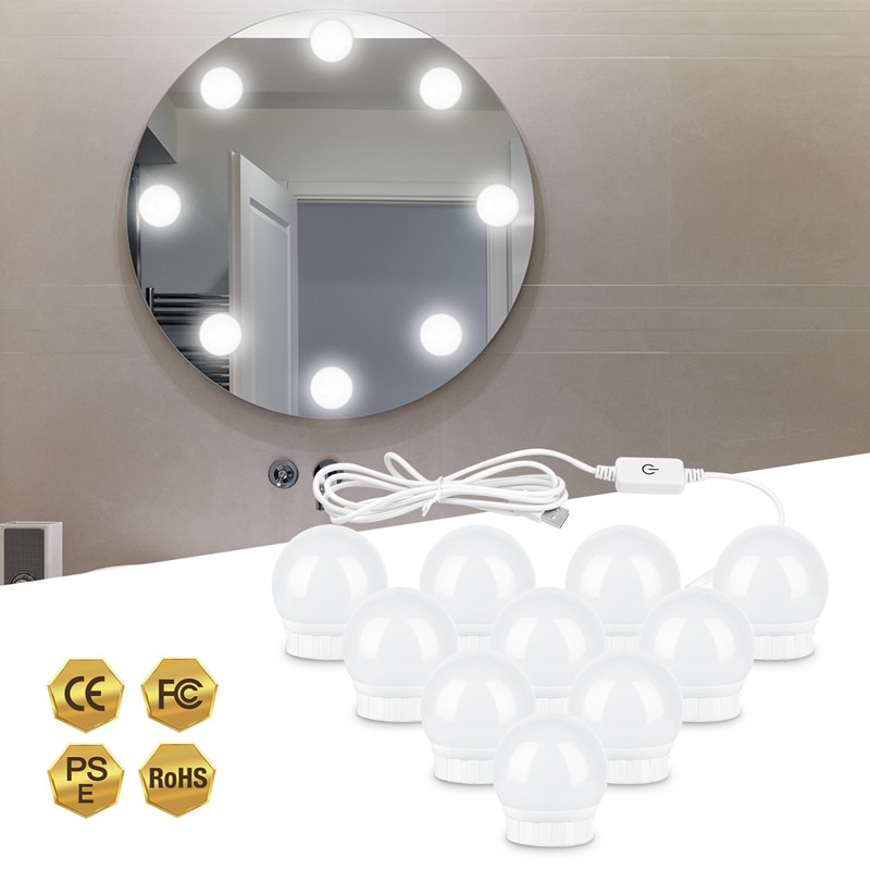Dc5v 2/6/10/14 lampen led make-upspiegel gloeilamp hollywood make-up ijdelheidsverlichting usb wandlamp dimbare kaptafelspiegel