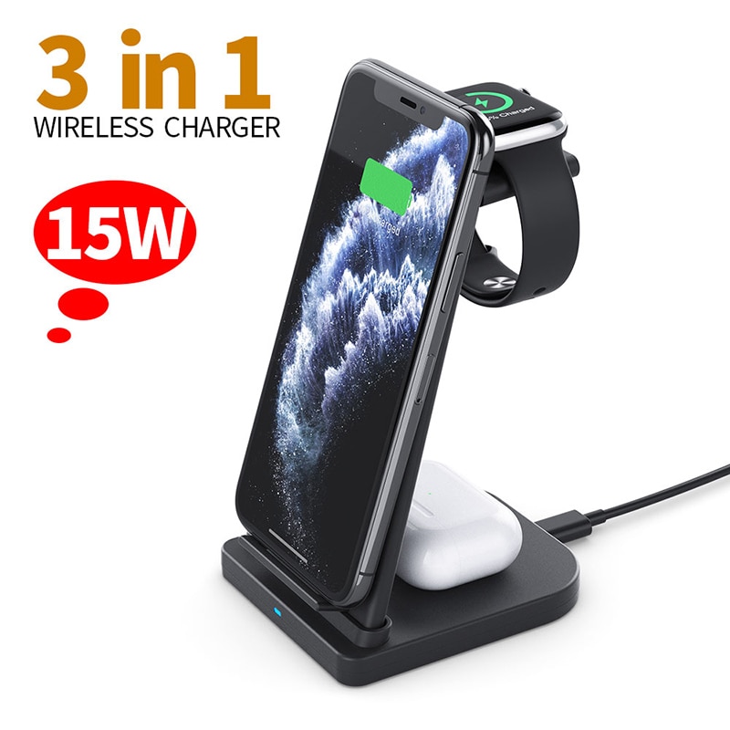 Qi Wireless Charger 3 in 1 15W Fast Charging Dock Station For iPhone 12 11 Pro X 8 XR XS For Apple Watch 6 5 4 3 2 Airpods Pro