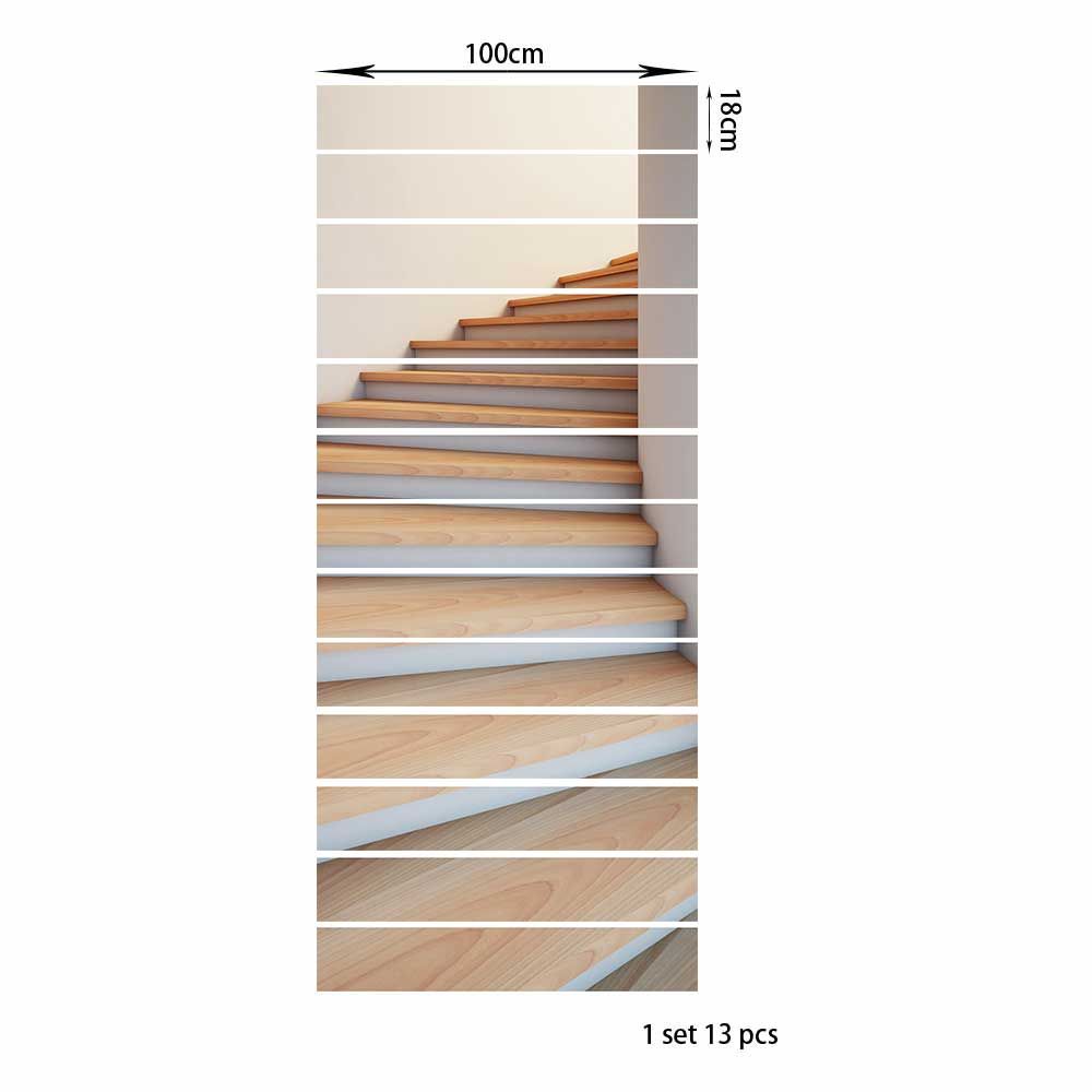 PVC wallpaper wood grain stairs simple 13 pieces of DIY stair stickers, step stickers wall stickers: Default Title