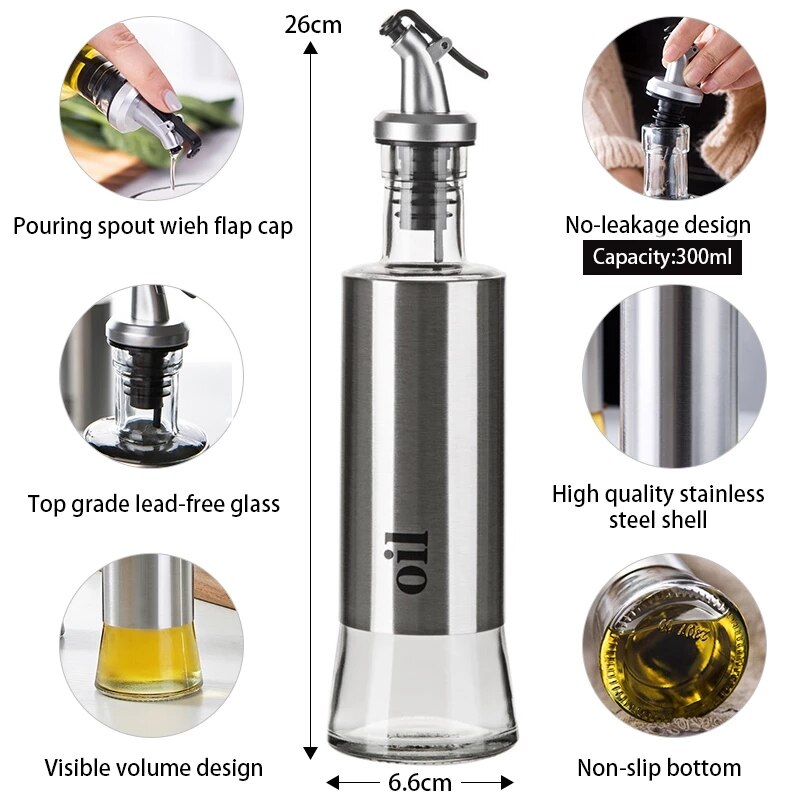 Keuken Olijfolie Cruet Fles Azijn Dispenser Olie Container No-Drip Dubbele Muur Koken Olie Dispensering Fles Vaatwas Veilig