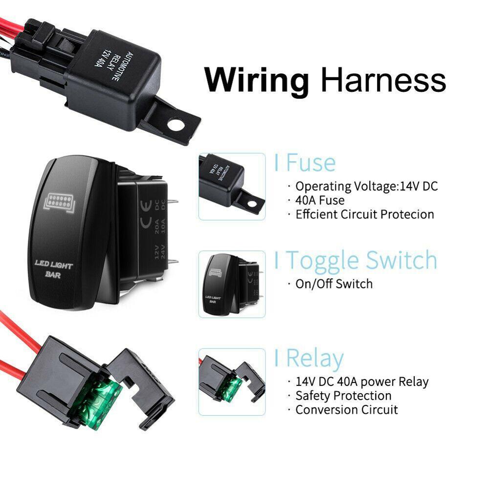 12V SUV ATV Red LED Light Bar Rocker Switch Wiring Harness 40A Relay Fuse Kit LED light bar on/off rocker switch Wiring Harness