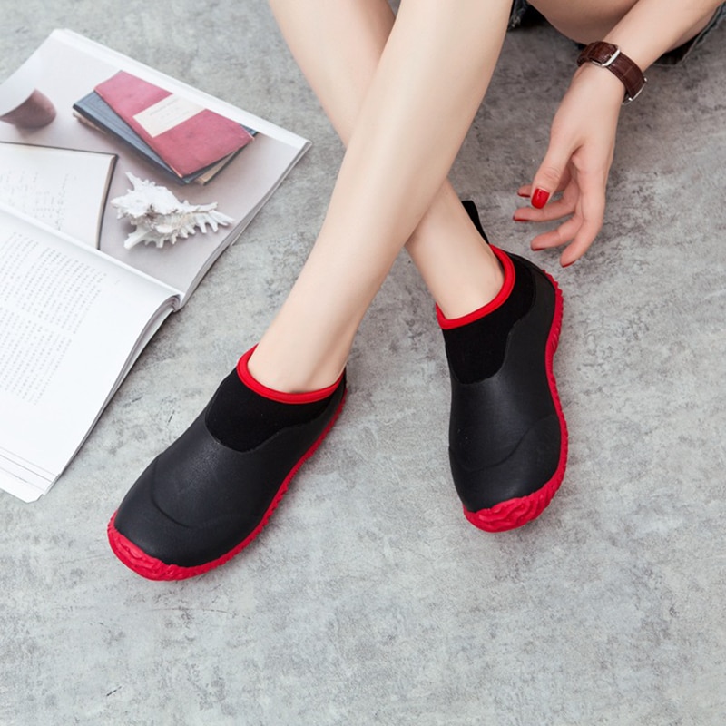 Excargo Unisex Schoenen Rubber Laarzen Mannen Enkel Regenlaarzen Slip Op Casual Schoenen Mannelijke Waterdichte Water Schoen Regen Laarzen Rubber rood