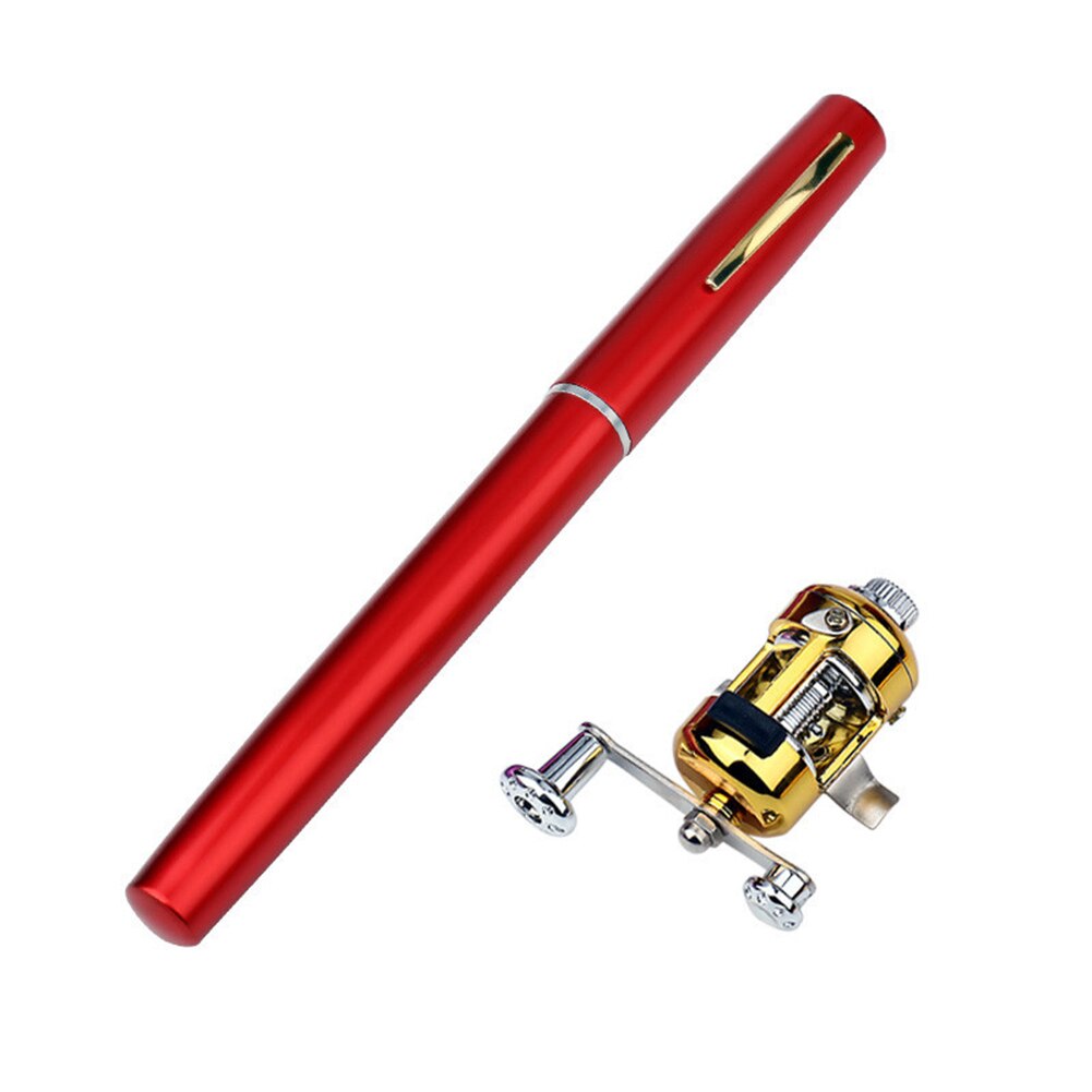 Mini caña de pescar telescópica con forma de bolígrafo, caña de pescar plegable con rueda de carrete, palo retráctil combinado, equipo de pesca al aire libre