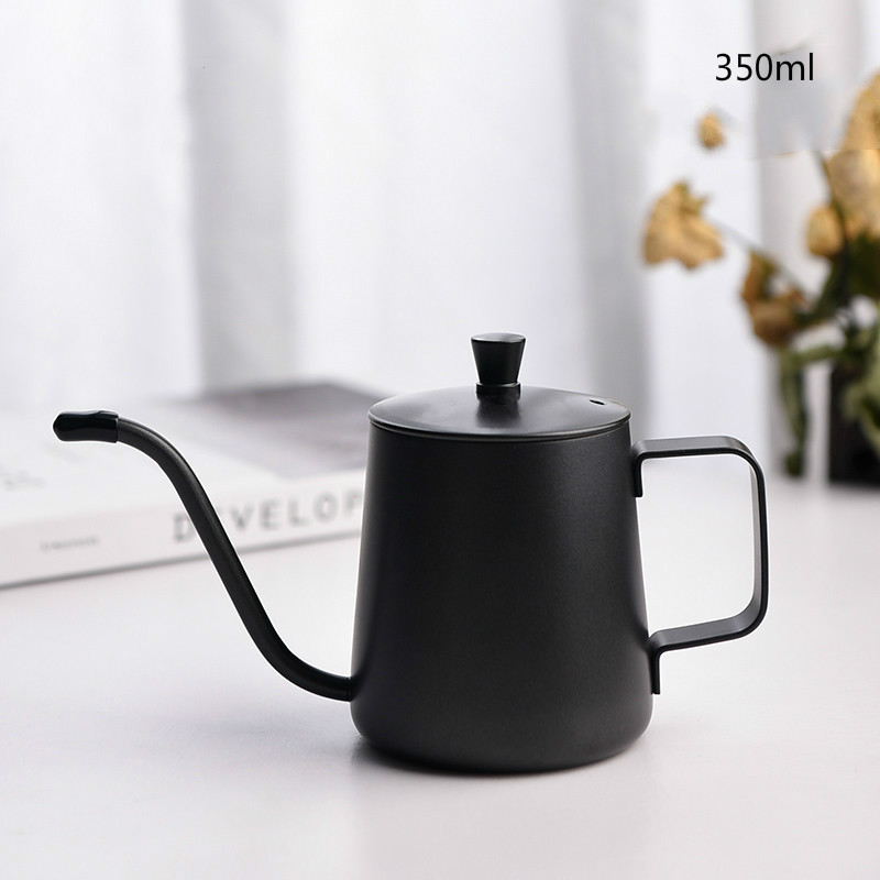 Juego de cafetera con filtro triangular V60, utensilio de punzonado manual para hacer té, caja de para el hogar, ideal para regalar a cafetería: Teflon black 350ml
