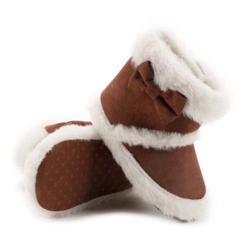 0-18M Pasgeboren Peuter Laarzen Winter Baby Meisje Warme Dikke Pluche Sneeuw Schoenen Baby Soft Sole Strik Sneeuw laarzen: Bruin / 13-18 months