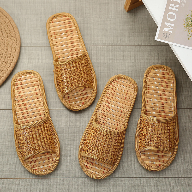 Paar Vier Seizoenen Ademend Huishouden Bamboe Mat Sandalen Vrouwen Zomer Dikke zolen Stro-geweven Vloer Slippers Mannen