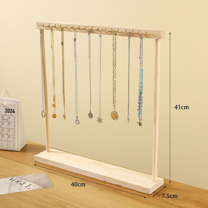 Jewelry Organizer Display Stand Solid Wood Necklace Hanging Countertop Rack For Chains Earrings Bracelets Showcase Storage Rack: black