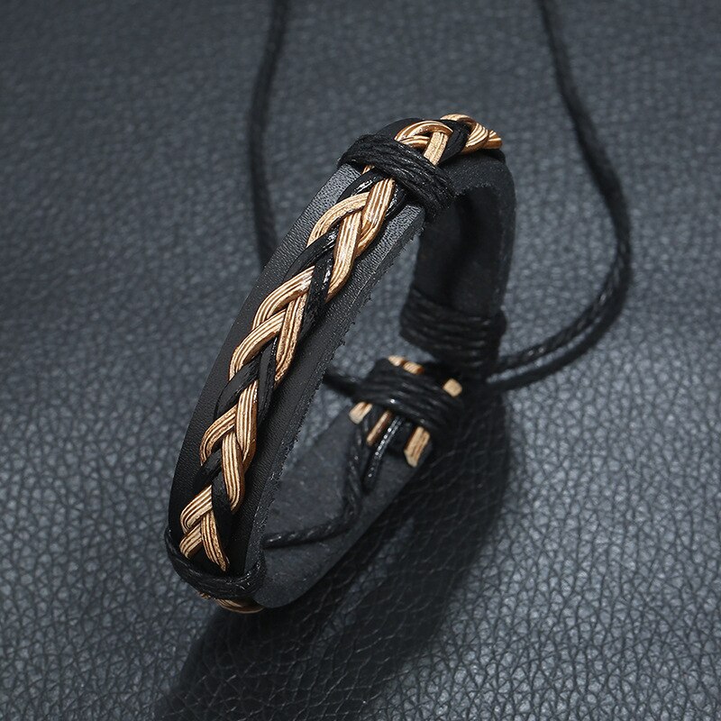 Gevlochten Bruin Touw Mode Trendy Vintage Punk Handgemaakte Geweven Weave Vrouwen Lederen Armbanden Vrouwelijke Mannelijke Sieraden
