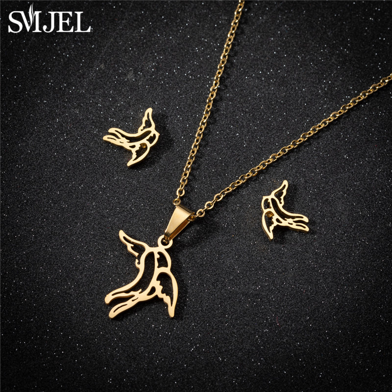 Juegos de joyas para mujer de mariposa de acero inoxidable de estilo coreano, collar con colgante de insecto y abeja de dibujos animados, de boda para playa de verano para niñas: Con recubrimiento de titanio