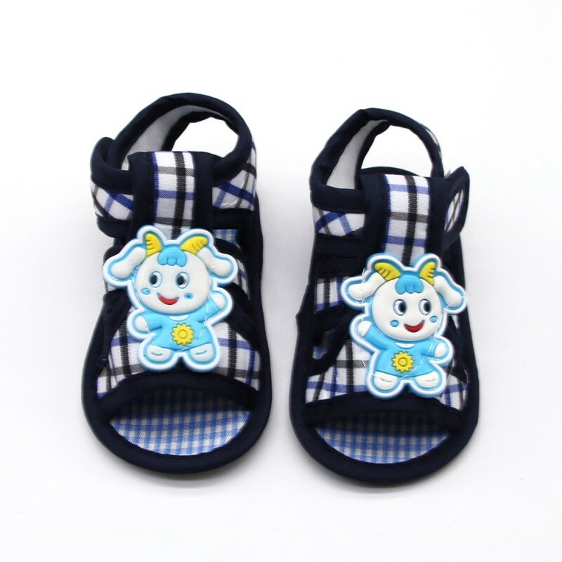 Baby sandalen cartoon dieren geruite baby katoenen sandalen casual schoenen zachte bodem baby peuter schoenen