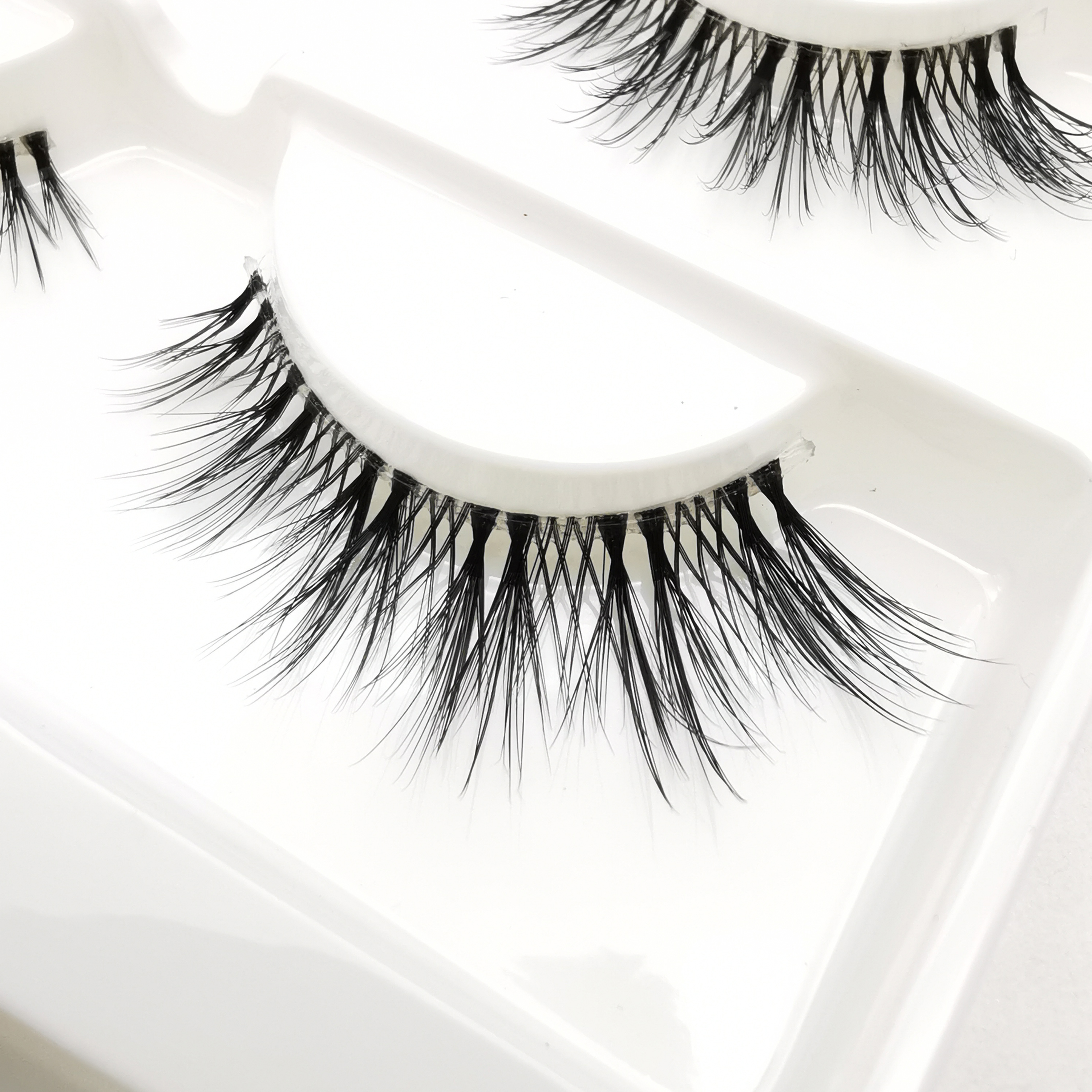 Mink Eyelashes 3 pairs lashes invisible band mink lashes reusable false eyelashes Makeup in Bulk+Eyelash curler