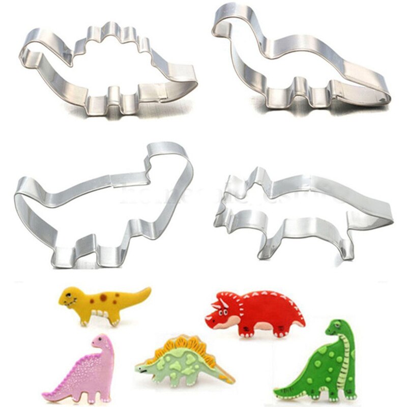 4 stk / sett rustfritt stål dinosaur dyr fondant kake cookie kjeks kutter dekorere form bakverk bakeverktøy kjeks stempel